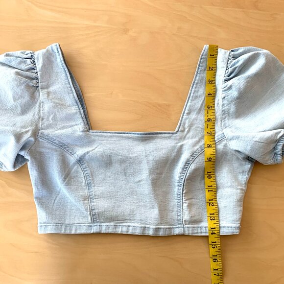 H&M Puff Sleeve Denim Crop Top - Picture 4 of 5